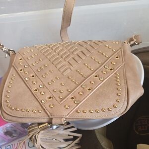 Under One Sky Studded Tassel Crossbody Bag in Beige
